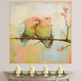 Pastel Bird Couple Art in Soft Yellow and Pink Hues Perched on Branch with Blossoms for Serene and Romantic Interior Style or Bird Lover Gift Ideas on Ready to Hang 1.5" Thick Canvas Wrap, Floating Framed Canvas, Flat Rolled Canvas